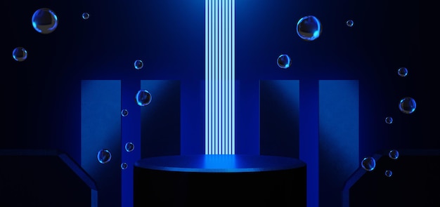 Zdjęcie futuristyczne gry e-sporty tło abstrakcyjne tapety cyberpunk styl scifi gra scena koncertowa w wystawie piedestalu pomieszczenie led neon świeci światło ilustracja 3d rendering