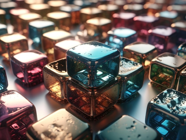 Futuristyczne kostki szklane tło Abstrakcyjna geometryczna siatka mozaikowa Kwartowe płytki wzór Generatywna technologia sztucznej inteligencji