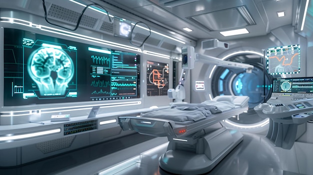 Futuristyczne laboratorium medyczne z sztuczną inteligencją