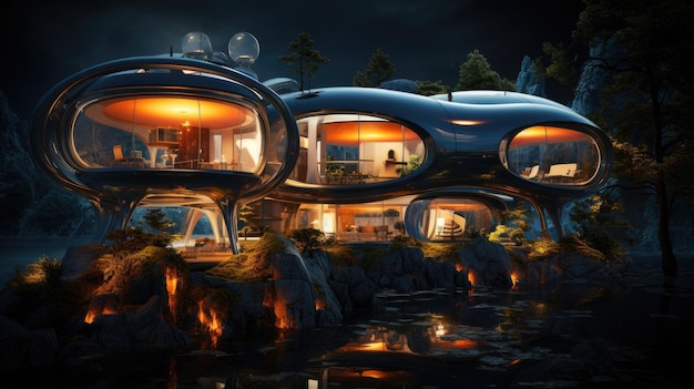 Zdjęcie futuristyczne podwodne siedliska badają powtarzający się wzór architektury