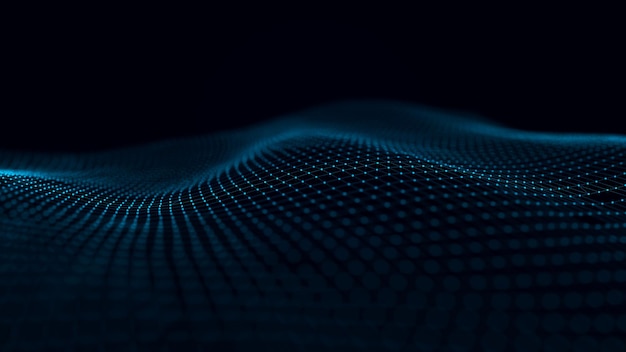 Futuristyczne tło kropek i linii z dynamiczną falą Big data 3d rendering 4k