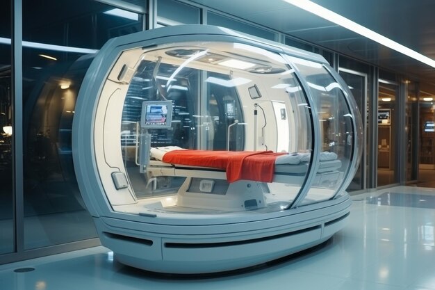 Zdjęcie futuristyczne tło science fiction z innowacyjną koncepcją elementów opieki zdrowotnej