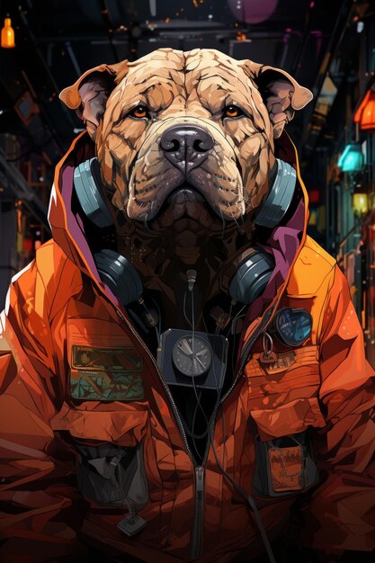 Futuristyczne zmarszczki Cyberpunk Chiński SharPei