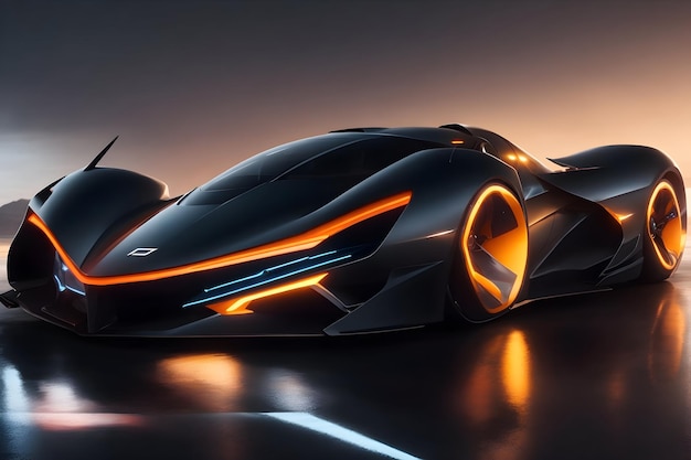 Futuristyczny aerodynamiczny super samochód z eleganckim generowanym przez sztuczną inteligencję