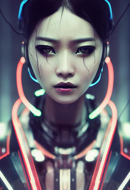 Futuristyczny Cyberpunk Ludzki Portret Robota