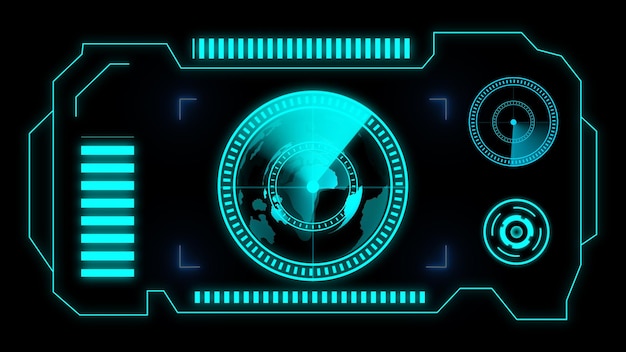 Futuristyczny ekran interfejsu HUD na Ziemi i wyświetlacz danych izolowany na czarnym tle