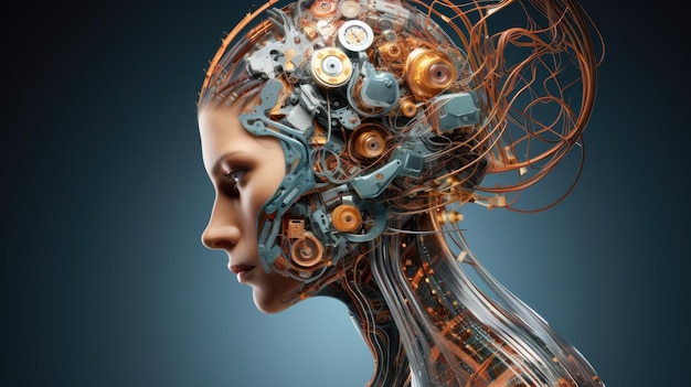 Futuristyczny kobiecy robot android sztuczna inteligencja technologia ai koncepcja ai generowana