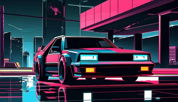 Zdjęcie futuristyczny koncept w stylu cyberpunka, tapeta samochodu supercar, ilustracja tła