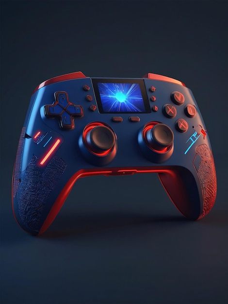 Futuristyczny kontroler gry w stylu neonowym w kolorze czerwonym i niebieskim