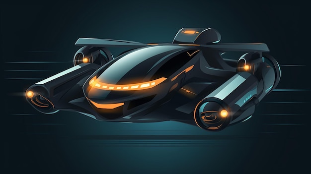 Futuristyczny nowoczesny projekt płaskiego wektora latającego samochodu