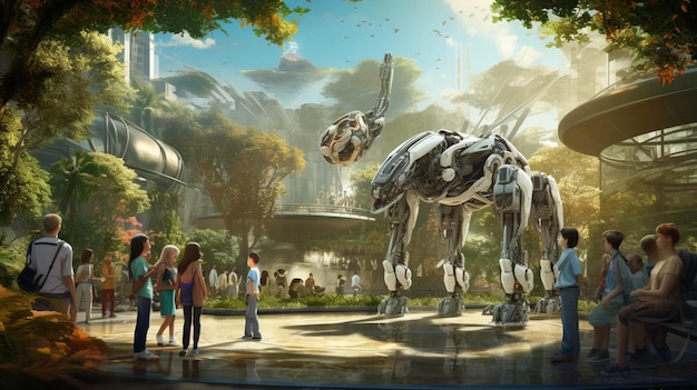 Futuristyczny park, w którym zwierzęta-roboty wchodzą w interakcję z gośćmi, zapewniając rozrywkę