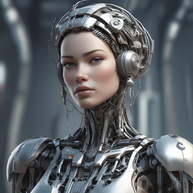 Futuristyczny, piękny kobiecy robot.