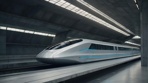 Futuristyczny pociąg dużych prędkości na nowoczesnej stacji