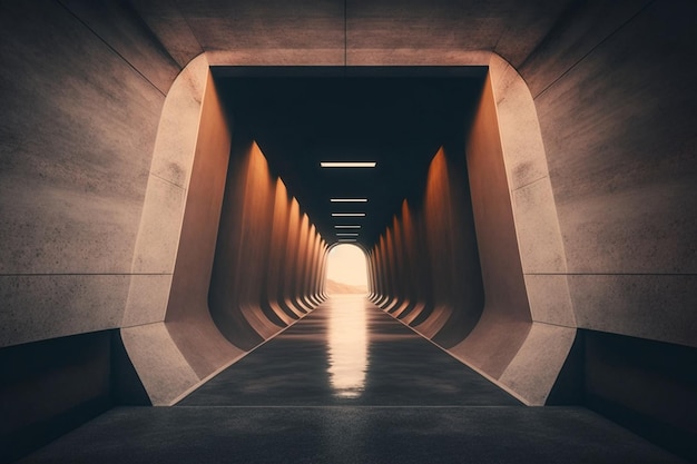 Futuristyczny podziemny korytarz z kolorowymi światłami