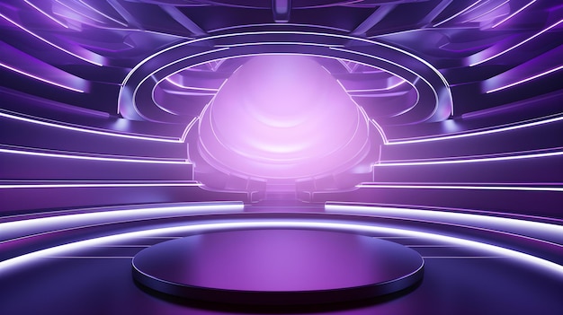 Futuristyczny pokój w kolorze fioletowym z pięknym oświetleniem Zdumiewające tło do prezentacji produktu