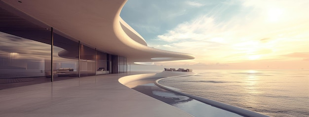 Futuristyczny projekt budynku z widokiem na spokojny ocean
