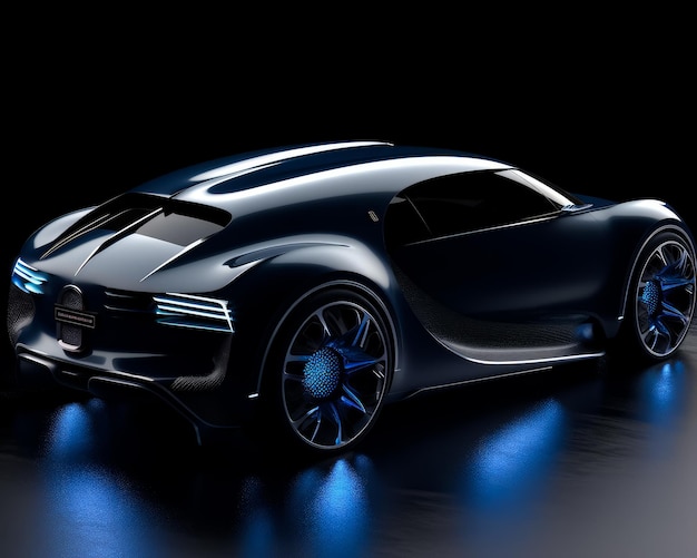Futuristyczny samochód pokazany w ciemności Seek i futurystyczny samochód oświetlony w ciemnym otoczeniu