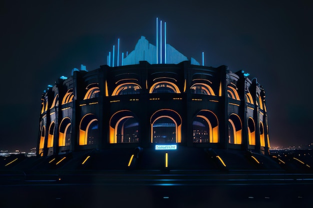 Futuristyczny stadion z nowoczesnym projektem z neonowymi światłami w nocy Generatywna sztuczna inteligencja