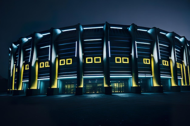 Futuristyczny stadion z nowoczesnym projektem z neonowymi światłami w nocy Generatywna sztuczna inteligencja