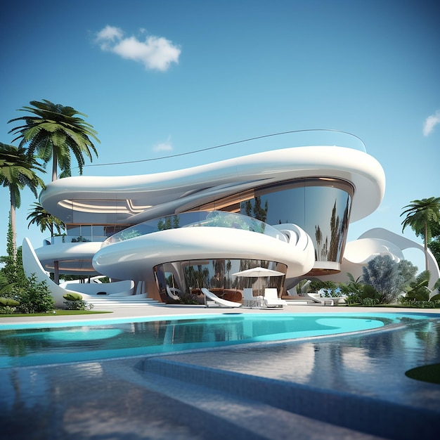 Futurystyczna architektura wille niesamowita architektura domu architektura organiczna obraz domu AI Generated Art