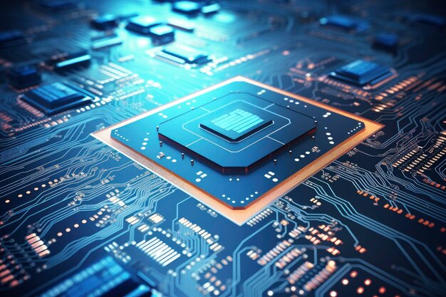 Zdjęcie futurystyczna centralna jednostka procesora potężna płyta główna procesora kwantowego