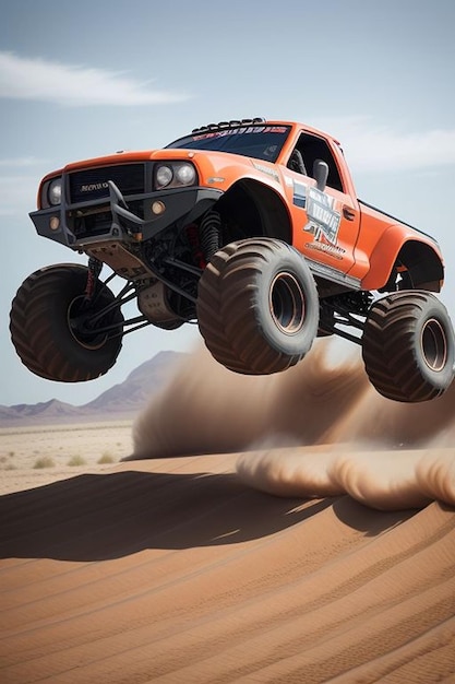futurystyczna ciężarówka-monstrum ścigająca się na pustyni