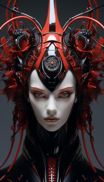 Futurystyczna cyberpunkowa kobieta w cyberświecie Wygenerowano realistyczny model 3D ludzkiego cyborga