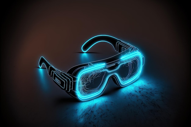 Futurystyczna cyfrowa ilustracja okularów z realistycznymi neonami, tło. Generatywna sztuczna inteligencja