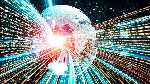 Futurystyczna globalna sieć i cichy cyfrowy transfer danych