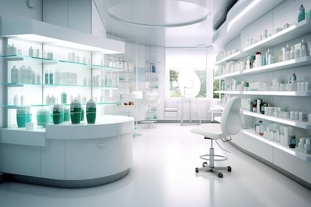 Futurystyczna ilustracja pokoju farmaceuty