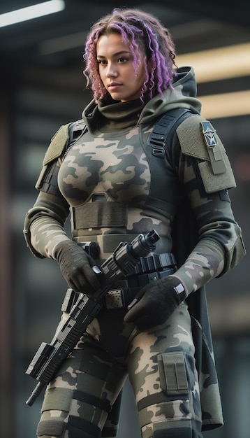 Futurystyczna kobieta cyborg-żołnierz