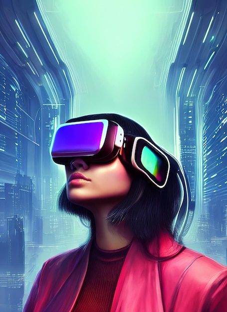 Futurystyczna Kobieta Ilustracja 3dfryzury Z Okularami Vr