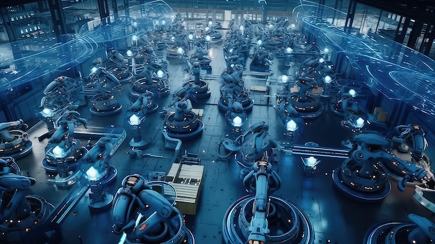 Futurystyczna koncepcja pracy robota fabrycznego