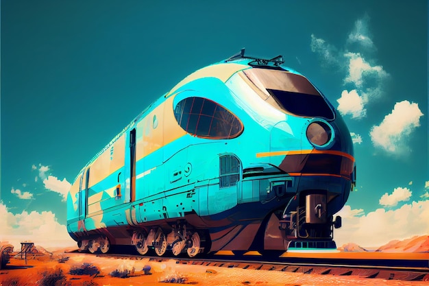 Futurystyczna lokomotywa na tle błękitnego nieba Cyfrowa ilustracja generatywna AI w stylu sztuki