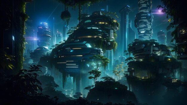 Futurystyczna metropolia na tle lasu Generative AI
