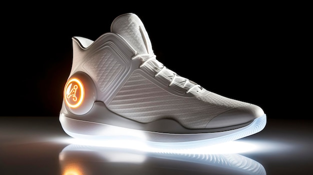 Futurystyczna moda oryginalne sneakersy Przyszły design stylowych butów sportowych z neonową poświatą futurystyczna miejska estetyka Styl odzieży sportowej i modne obuwie jutra AI Generative