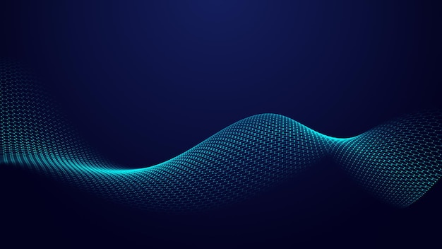 Futurystyczna niebieska fala siatki heksagonalnej na niebieskim tle Koncepcja big data Połączenie sieciowe Cybernetyka i sztuczna inteligencja Renderowanie 3d