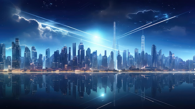 Futurystyczna panorama miasta w nocy