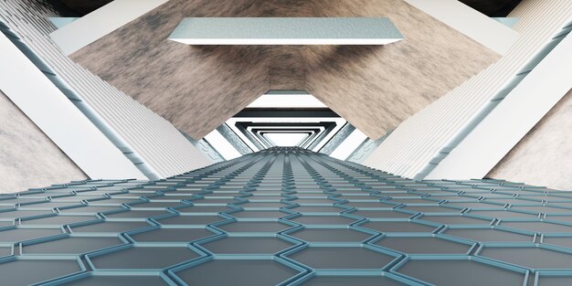 Futurystyczna przestrzeń i sci-fi Korytarz Prezentacja pokoju Oświetlenie Beam Tunnel Nowoczesny showroom przyszłości