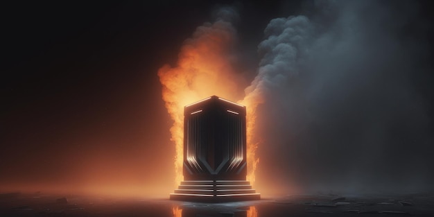 futurystyczna pusta scena na podium z generatywną platformą ai scifi alien z dymem i światłem neonowym