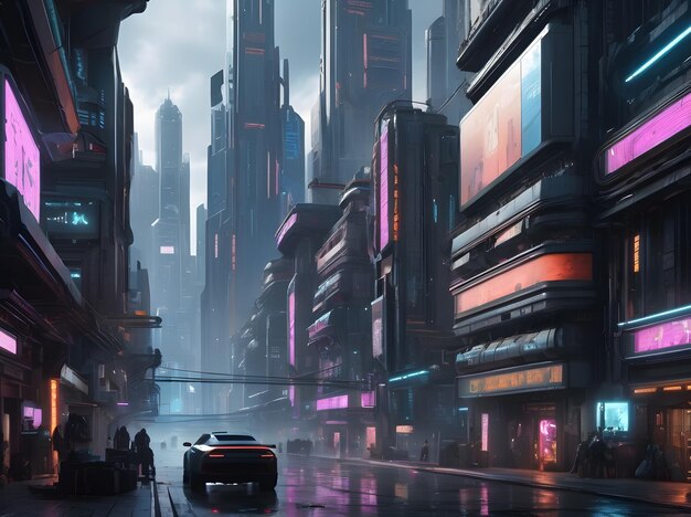 Futurystyczna sceneria miejska Cyberpunk na tle Starfield Generacyjna sztuczna inteligencja