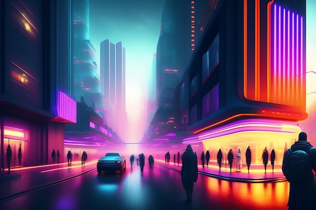 Futurystyczna ulica miejska w stylu cyberpunkowym