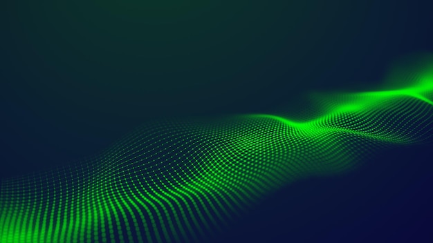 Futurystyczna Zielona świecąca Fala Pojęcie Dużych Danych Połączenie Sieciowe Cybernetyka Streszczenie Ciemne Tło Zielonych Linii Z Kropkami Renderowania 3d