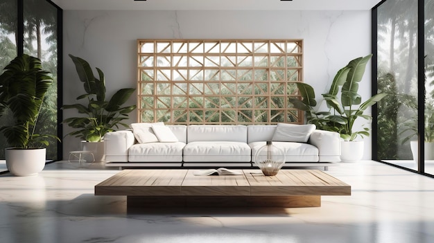 futurystyczne białe minimalistyczne wnętrze salonu Generative AI