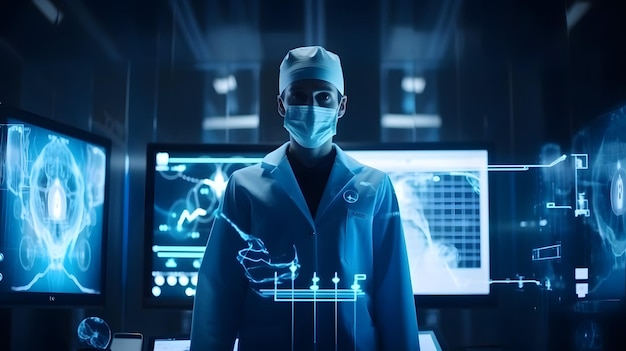 Futurystyczne centrum medyczne AI opieka zdrowotna Generacyjna sztuczna inteligencja