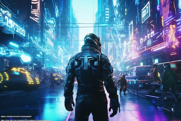 Futurystyczne Cyberpunk City Tapeta 3D do gier z Neon Glow Esports Gamer vs Player Challenge