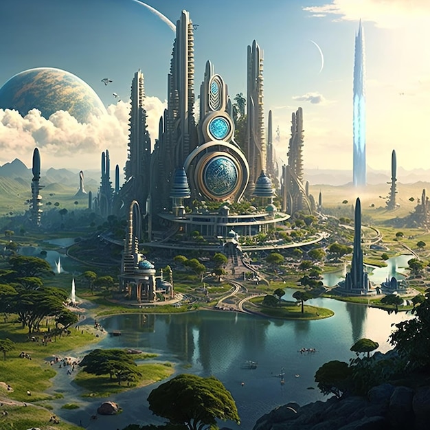 Futurystyczne miasto na pływającej wyspie obrazy Generative AI