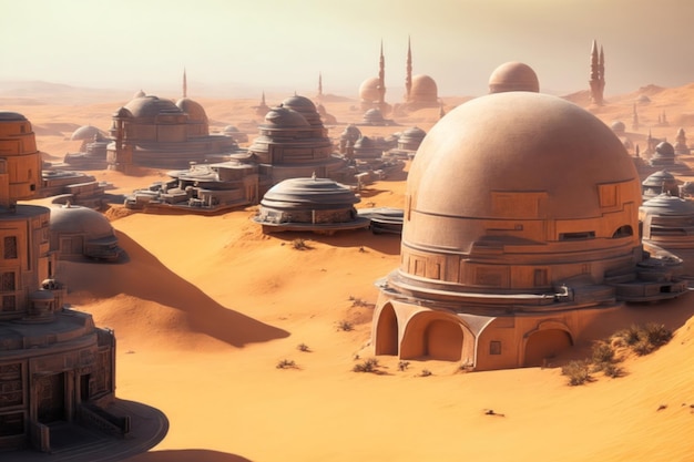 Futurystyczne miasto na pustynnej planecie
