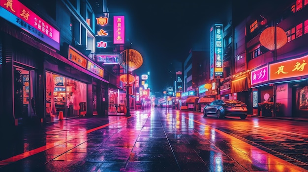 futurystyczne miasto scifi cyberpunk ze świecącymi neonami w nocy cyfrowa ilustracja