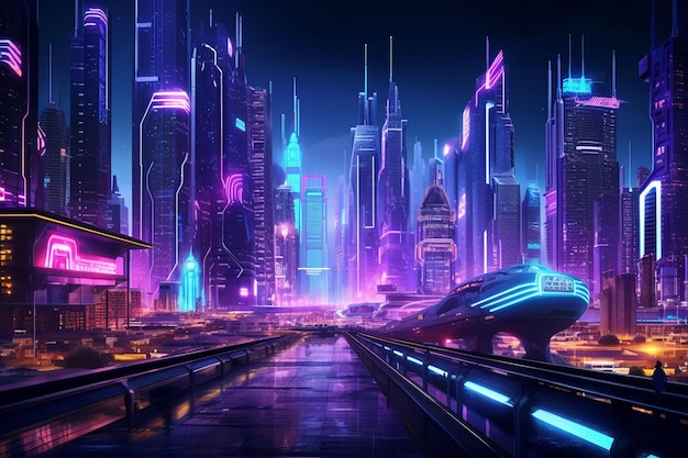 futurystyczne miasto z neonami i budynkami